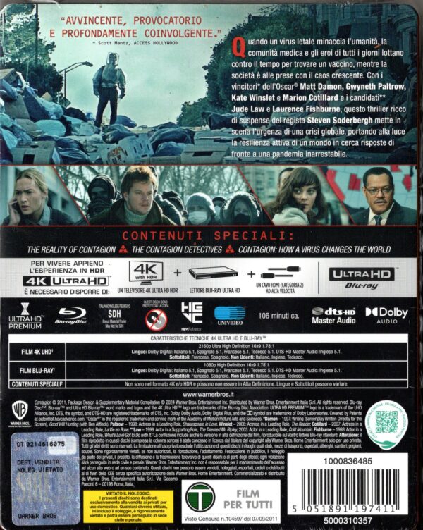 CONTAGION (4K Ultra HD + Blu-Ray Disc - SteelBook) - immagine 2