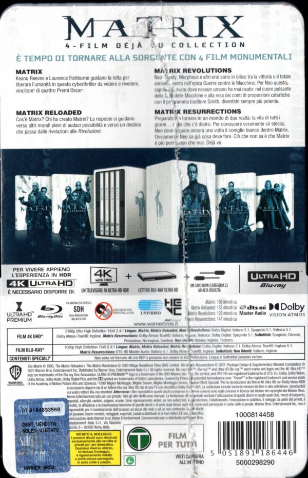 MATRIX - 4 Film Dejà Vu Collection (4 4K Ultra HD + 7 Blu-Ray Disc - SteelBook) - immagine 4