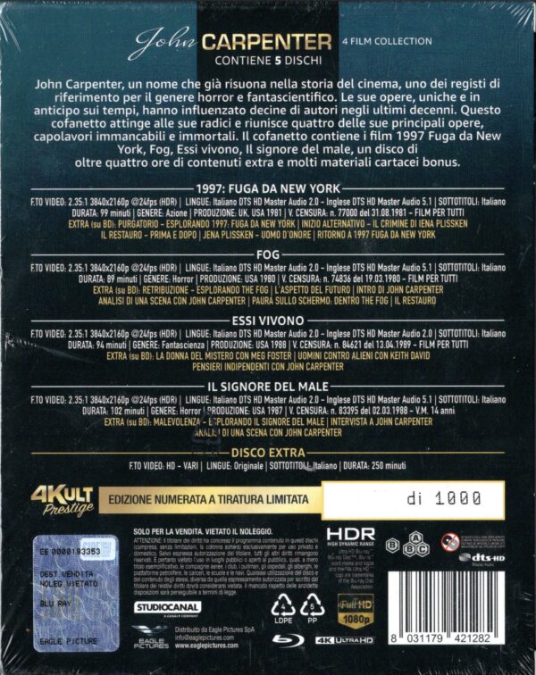 JOHN CARPENTER Collection (4 4K Ultra HD + 1 Blu-Ray Disc) - immagine 4