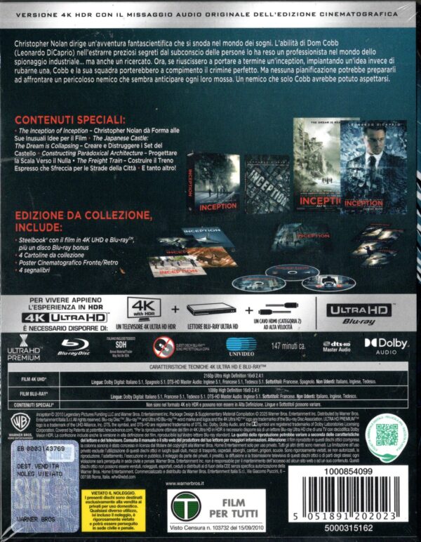 INCEPTION - Ultimate Collector’s Edition UCE (4K Ultra HD + 2 Blu-Ray Disc - Steelbook) - immagine 4